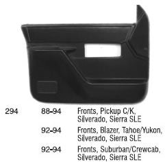 1988-1994 GMC Sierra Door Panels fronts with padded arm rests and coordinated cloth inserts included