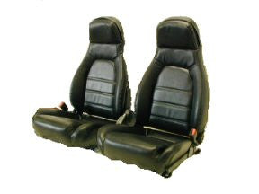 1990-1992 Mazda Miata Front Buckets - For Model With Speakers In Head Rests. Black Leather With Vinyl